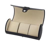 ROUHO 3 Fächer Uhren Reiseetui Lederrolle Schmuckaufbewahrungsbox Sammler Organizer-Schwarz