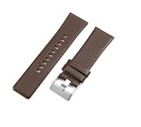 ROUHO 30mm Wasserfestes Leder Uhrenarmband Edelstahl Schließe Handgefertigtes Ersatz Uhr Band für Diesel DZ7203 DZ4323 DZ7313 DZ7333 DZ4386-Braun + Silber