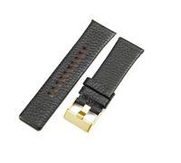 ROUHO 30mm Wasserfestes Leder Uhrenarmband Edelstahl Schließe Handgefertigtes Ersatz Uhr Band für Diesel DZ7203 DZ4323 DZ7313 DZ7333 DZ4386-Schwarz + Gold