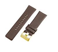 ROUHO 30mm Wasserfestes Leder Uhrenarmband Edelstahl Schließe Handgefertigtes Ersatz Uhr Band für Diesel DZ7203 DZ4323 DZ7313 DZ7333 DZ4386-Braun + Gold