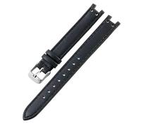 ROUHO Damen Dress Uhrenarmband Gekerbter Anstoß Ersatz Echtleder Uhrenarmband für Anne Klein AK2618 AK2157 AK2156-Schwarz mit Silber Schließe 12 x 6mm
