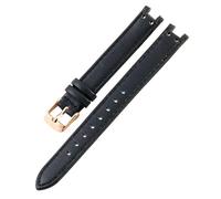 ROUHO Damen Dress Uhrenarmband Gekerbter Anstoß Ersatz Echtleder Uhrenarmband für Anne Klein AK2618 AK2157 AK2156-Schwarz mit Roségold Schließe 12 x 6mm