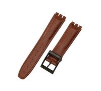 ROUHO Echtleder Uhrenarmband, Ersatz Dornschließe Damen Uhren-Armband für Swatch YCS YAS YGS-Braun + Schwarz Schließe