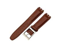ROUHO Echtleder Uhrenarmband, Ersatz Dornschließe Damen Uhren-Armband für Swatch YCS YAS YGS-Braun + Silber Schließe