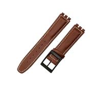 ROUHO Echtleder Uhrenarmband, Ersatz Dornschließe Damen Uhren-Armband für Swatch YCS YAS YGS-Braun Weiß + Schwarz Schließe