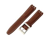 ROUHO Echtleder Uhrenarmband, Ersatz Dornschließe Damen Uhren-Armband für Swatch YCS YAS YGS-Braun Weiß + Silber Schließe