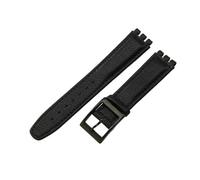 ROUHO Echtleder Uhrenarmband, Ersatz Dornschließe Damen Uhren-Armband für Swatch YCS YAS YGS-Schwarz + Schwarz Schließe