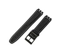 ROUHO Echtleder Uhrenarmband, Ersatz Dornschließe Damen Uhren-Armband für Swatch YCS YAS YGS-Schwarz Weiß + Schwarz Schließe