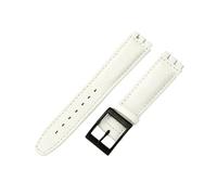 ROUHO Echtleder Uhrenarmband, Ersatz Dornschließe Damen Uhren-Armband für Swatch YCS YAS YGS-Weiß + Schwarz Schließe
