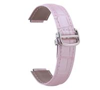 ROUHO Echtleder Uhrenarmband Ersatz Uhrenarmband mit Gekerbtem Anstoß Ende für Cartier Ballon Bleu-Rosa 14 * 9mm