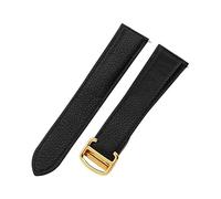 ROUHO Echtleder Uhrenarmband Schnellverschluss, Verstellbares Uhren-Band für Cartier Tank Solo WSTA0029 WSTA0030-Schwarz + Gold Schnalle 23mm