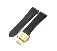 ROUHO Echtleder Uhrenarmband Verstellbar Wasserdicht Uhr Ersatz Zubehör für Cartier Santos 100-Schwarz mit Gold Schließe 23mm