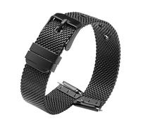 ROUHO Edelstahl Dornschließe Uhrenarmband 0.6mm Dickes Gewebtes Mesh Uhr Armband Kompatibel mit Daniel Wellington-Schwarz 22mm