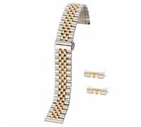 ROUHO Edelstahl Faltschließe Uhr Armband Gebogene Endglieder Ersatz Uhrenarmband für Rolex Datejust-Silber Roségold 16mm