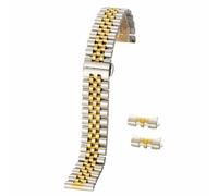 ROUHO Edelstahl Faltschließe Uhr Armband Gebogene Endglieder Ersatz Uhrenarmband für Rolex Datejust-Silber Gold 14mm