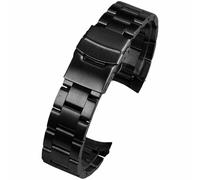 ROUHO Edelstahl Herren Uhrenarmband, Druckknopfschließe Mattiertes Metall Uhr Armband für Seiko-Schwarz 23mm