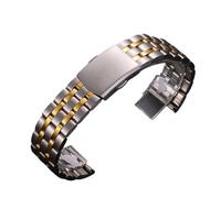 ROUHO Edelstahl Uhrenarmband Metall Ersatzband Gliederarmband 18mm 20mm 22mm Rundanstoß Silberarmband - 5-gliedriger Silber+Gold-Kettenring 22mm