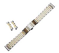 ROUHO Edelstahl Uhrenarmband Metall Ersatzband Gliederarmband Rund- Gerader Anstoß Multi-Fit für Tissot Le Locle T41 - Silber + Gold 18mm