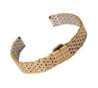 ROUHO Edelstahl Uhrenarmband Metall Ersatzband Slim Gliederarmband Poliert Silber Goldfarben für La Grande Classique de Longines - Silber + Gold 22mm