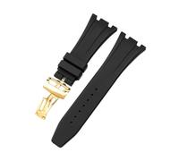 ROUHO Faltschließe Silikon Uhrenarmband, Herren Sportuhr Ersatz Zubehör für Audemars Piguet Royal Oak Casio G-Shock GA-2100-Schwarz + Gold Schnalle 28mm