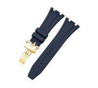 ROUHO Faltschließe Silikon Uhrenarmband, Herren Sportuhr Ersatz Zubehör für Audemars Piguet Royal Oak Casio G-Shock GA-2100-Blau + Gold Schnalle 26mm