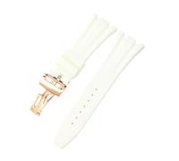 ROUHO Faltschließe Silikon Uhrenarmband, Herren Sportuhr Ersatz Zubehör für Audemars Piguet Royal Oak Casio G-Shock GA-2100-Weiß + Roségold Schnalle 26mm