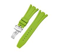 ROUHO Faltschließe Silikon Uhrenarmband, Herren Sportuhr Ersatz Zubehör für Audemars Piguet Royal Oak Casio G-Shock GA-2100-Grün + Silber Schnalle 26mm