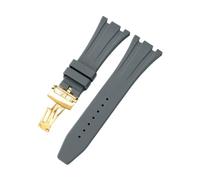 ROUHO Faltschließe Silikon Uhrenarmband, Herren Sportuhr Ersatz Zubehör für Audemars Piguet Royal Oak Casio G-Shock GA-2100-Grau + Gold Schnalle 26mm