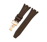 ROUHO Faltschließe Silikon Uhrenarmband, Herren Sportuhr Ersatz Zubehör für Audemars Piguet Royal Oak Casio G-Shock GA-2100-Braun + Roségold Schnalle 26mm