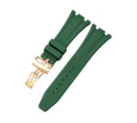 ROUHO Faltschließe Silikon Uhrenarmband, Herren Sportuhr Ersatz Zubehör für Audemars Piguet Royal Oak Casio G-Shock GA-2100-Dunkelgrün + Roségold Schnalle 26mm