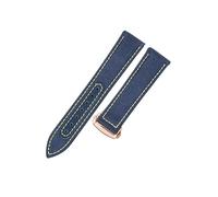 ROUHO Gewebtes Nylon Canvas & Echtleder Uhrenarmband Haltbares Ersatz Uhr Band für Mido Ocean Star M026-Blau + Gelb mit Roségold Schließe 21mm