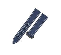 ROUHO Gewebtes Nylon Canvas & Echtleder Uhrenarmband Haltbares Ersatz Uhr Band für Mido Ocean Star M026-Blau + Weiß mit Schwarz Schließe 21mm