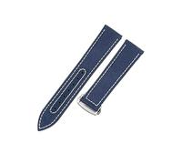 ROUHO Gewebtes Nylon Canvas & Echtleder Uhrenarmband Haltbares Ersatz Uhr Band für Mido Ocean Star M026-Blau + Weiß mit Silber Schließe 22mm