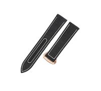 ROUHO Gewebtes Nylon Canvas & Echtleder Uhrenarmband Haltbares Ersatz Uhr Band für Mido Ocean Star M026-Schwarz + Weiß mit Roségold Schließe 22mm