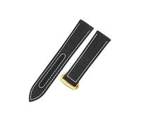 ROUHO Gewebtes Nylon Canvas & Echtleder Uhrenarmband Haltbares Ersatz Uhr Band für Mido Ocean Star M026-Schwarz + Weiß mit Silber Gold Schließe 22mm