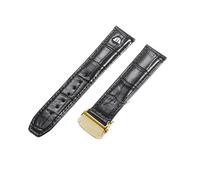 ROUHO Leder Uhrenarmband mit Faltschließe, Wasserdichtes Ersatzarmband für Maurice Lacroix Pontos Eliros PT6148 PT6168 MP6347-Schwarz + Gold Schließe 22mm