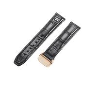 ROUHO Leder Uhrenarmband mit Faltschließe, Wasserdichtes Ersatzarmband für Maurice Lacroix Pontos Eliros PT6148 PT6168 MP6347-Schwarz + Roségold Schließe 20mm