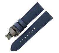 ROUHO Nylon & Leder Uhrenarmband Hybrid Canvas Ersatz Herren Uhrenarmband für Seiko NATO-Blau mit Schwarz Faltschließe 22mm
