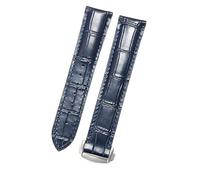 ROUHO Premium Echtleder Uhrenarmband Haltbare Faltschließe Uhr Band für Omega Seamaster Diver 300M Aqua Terra Prestige-Blau + Silber Schnalle 22mm