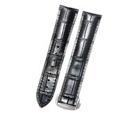 ROUHO Premium Echtleder Uhrenarmband Haltbare Faltschließe Uhr Band für Omega Seamaster Diver 300M Aqua Terra Prestige-Schwarz + Silber Schnalle 19mm