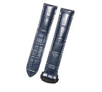 ROUHO Premium Echtleder Uhrenarmband Haltbare Faltschließe Uhr Band für Omega Seamaster Diver 300M Aqua Terra Prestige-Blau + Schwarz Schnalle 21mm