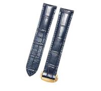 ROUHO Premium Echtleder Uhrenarmband Haltbare Faltschließe Uhr Band für Omega Seamaster Diver 300M Aqua Terra Prestige-Blau + Gold Schnalle 18mm