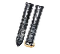 ROUHO Premium Echtleder Uhrenarmband Haltbare Faltschließe Uhr Band für Omega Seamaster Diver 300M Aqua Terra Prestige-Schwarz + Gold Schnalle 21mm