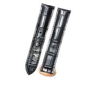 ROUHO Premium Echtleder Uhrenarmband Haltbare Faltschließe Uhr Band für Omega Seamaster Diver 300M Aqua Terra Prestige-Schwarz + Roségold Schnalle 18mm