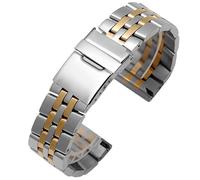 ROUHO Premium Massiv Edelstahl Uhrenarmband Schmetterlingsschließe Metall Uhr Armband für Breitling Avenger Superocean Chronomat-Silber Gold 22mm