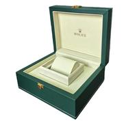 ROUHO Uhrenetui Grün PU Leder Weiß Gestickt Goldene Beschläge Cremefarben Innen Einzelschlitz Uhrenbox Uhrenhalter Reiseetui für Rolex Submariner Date