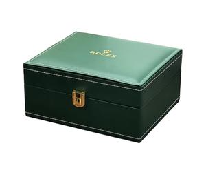 ROUHO Uhrenschatulle Breit Grün Gesteppt Metallverschluss Gold Uhrenkissen Beige XL Zifferblatt Display Organizer für Rolex Day-Date