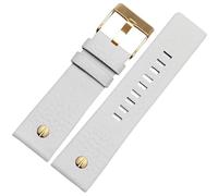 ROUHO Verstellbares Echtleder Uhrenarmband, Dornschließe Ersatz Armband für Diesel DZ4323 7312 7314 7348 1657 4318-Weiß 27mm