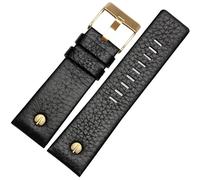 ROUHO Verstellbares Echtleder Uhrenarmband, Dornschließe Ersatz Armband für Diesel DZ4323 7312 7314 7348 1657 4318-Schwarz 27mm