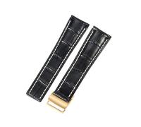 ROUHO Wasserdicht Echtleder Uhrenarmband Ersatz Faltschließe Verstellbares Uhrenarmband für Breitling Navitimer Transocean Chronomat Superocean-Schwarz + Gold 22mm